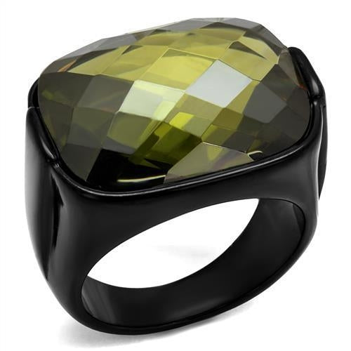TK2639 - IP Black(Ion Plating) Stainless Steel Ring with AAA Grade CZ